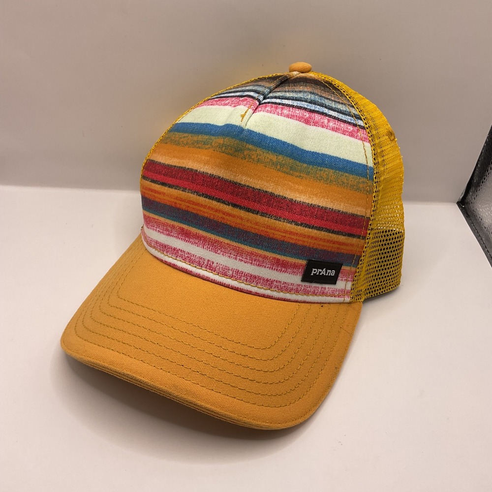 Prana Journeyman Trucker Hat Yellow Striped Mesh Snapback Cap Multi Color